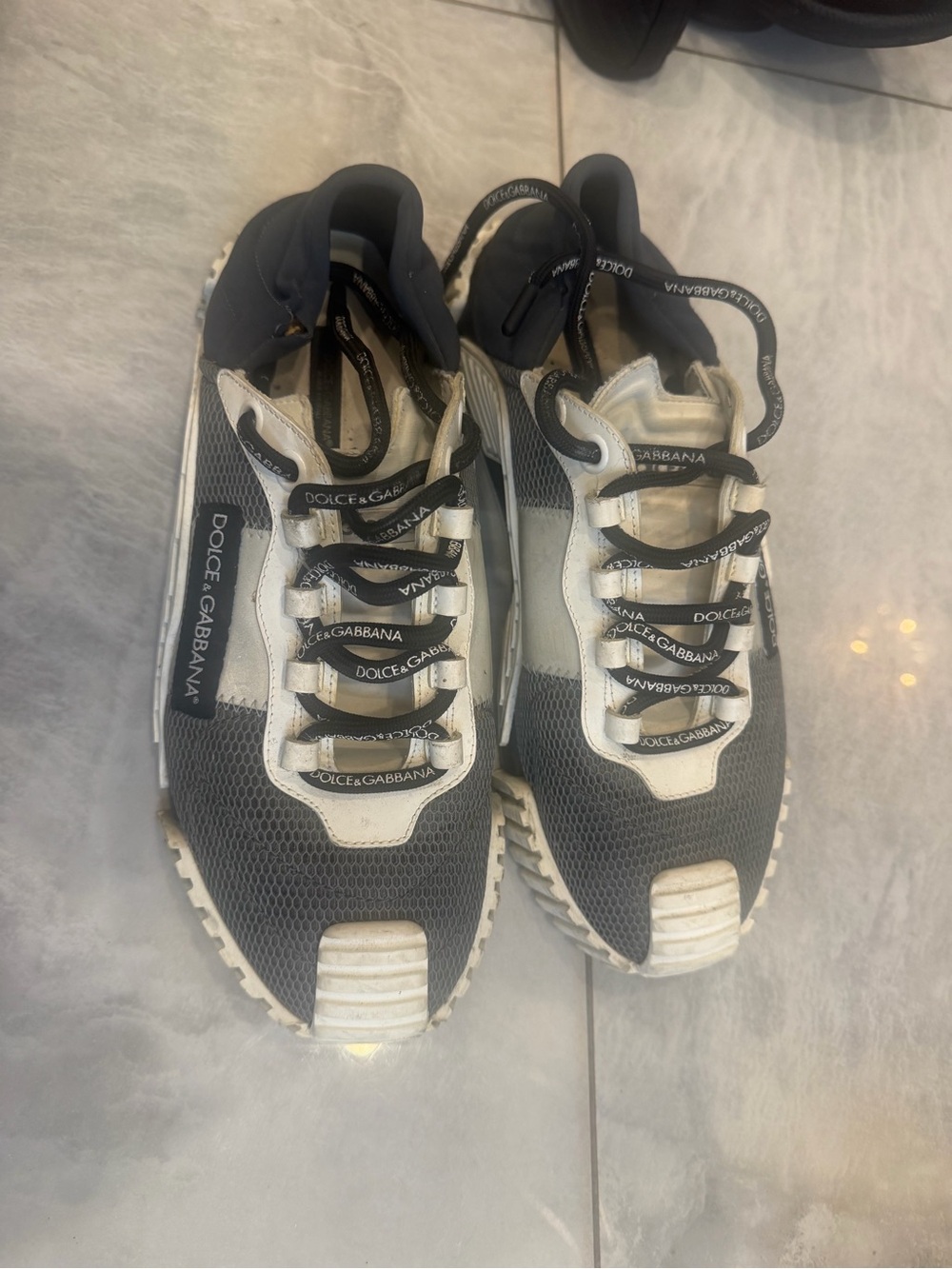 Dolce & Gabbana Gray and White Branded Lace-Up Athletic Sneakers